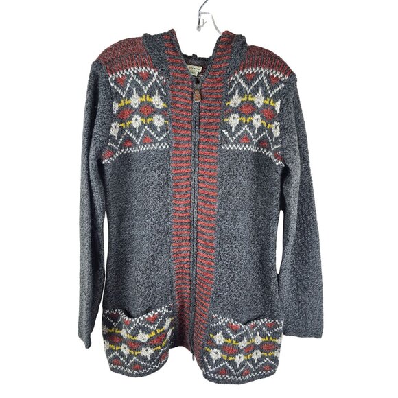Royal Robbins Hooded Knit Wool Blend Cardigan Sweater L Zip Front Fair Isle - Picture 1 of 6